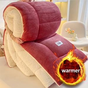 TEMU 1개 코지 쉬어링 이불 삽입 - 부드럽고 따뜻한, 사계절용 밀크 플리스, 레드 & 크림 디자인, 세탁기 사용 가능, 연중 편안함을 위한 완벽한 코지 플리스