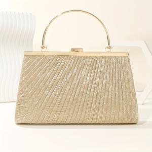 TEMU 럭셔리 텍스처 이브닝 클러치 파우치 - 반짝이는 메탈릭 잠금장치와 탈착식 골든톤 금속 핸들, 가벼운 폴리에스터 소재 웨딩/파티/디너용 (라이트 그린, 라벤더, 골드), 우아한 디자인