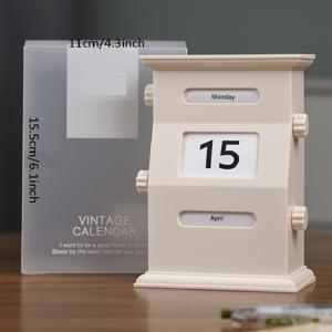 TEMU 우아한 빈티지 스타일 회전형 데스크톱 캘린더 - ABS 레진, 영어 언어, 내구성 및 내마모성, 가정 또는 사무실 장식에 이상적, 사무실 장식|우아한 캘린더 디자인|내구성 있는 ABS 캘린더|2025년달력