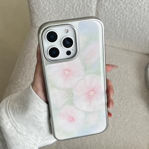 TEMU 1개 오일 페인팅 젠틀 플라워 레진 하드 케이스 아이폰 16/11/13/ 플러스/15 프로/15 프로 맥스/12/14 프로 맥스/11 프로 맥스/12 프로/12 프로 맥스/13 프로/13 프로 맥스/14 프로/14 플러스 실버 엣지 에폭시 케이스 - 하즈리 꽃 270C