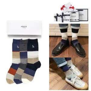 [롯데백화점]헤지스ACC [선물포장] 화이트 컬러배색 남성 장목 헤지스양말 3종세트 HJSS3E107WT
