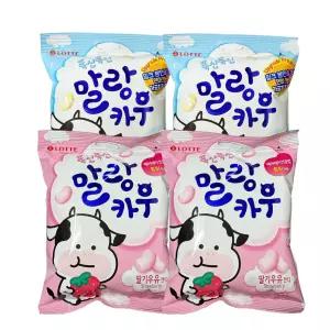 롯데제과 말랑카우 158g 밀크2개+딸기우유2개 /대용량
