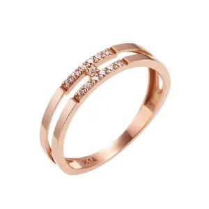 14K 금 반지 우정 링 두줄 H 포인트 큐빅