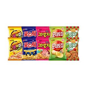 농심 자갈치, 90g, 2개 + 오징어집, 78g, 2개 + 포스틱, 84g, 2개 + 벌집핏자, 90g, 2개 + 포테토칩, 60g, 2개
