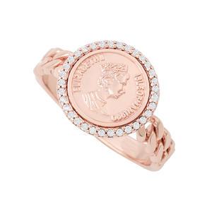 [라울스톤] 14Kgp 로즈골드 여자 패션 데일리 레이어드 엘리자베스 코인 반지