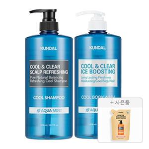 쿤달 쿨 아쿠아민트 샴푸, 1058ml, 1개 + 바디워시, 1058ml, 1개 + 증정(바디워시리필 베이비파우더, 400ml, 1개)