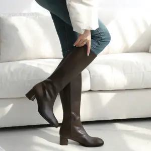 [비비오]국내제작 스퀘어 미들힐 롱부츠 통넓은롱부츠 5cm