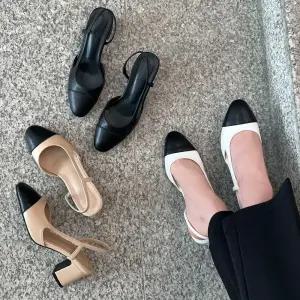 SOVO 제네즈 데일리 캡토 미들통굽 백오픈 슬링백구두 여성구두 6cm