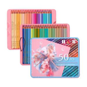 HB문화사 마카롱 파스텔 색연필 50색 세트 디자인 미술 드로잉 틴케이스 전문가용 유성