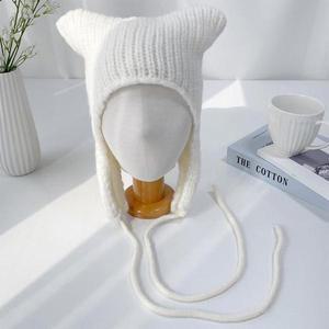 [기타]프히에 귀마개 모자 여성 동물귀 울스웨터 끈있는