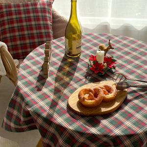 [한스갤러리]크리스마스 원형 테이블보 메리 체크 면 식탁보_120x160cm