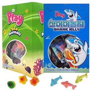 대영) 알도르 플레이 씨애니멀 700g + 플레이 샤크 젤리 상어야놀자 450g 대용량 사우어 신맛 젤리 간식 개별포장