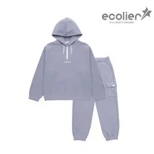 [에꼴리에]컬러 셋업 아노락후드티 와이드카고 조거바지 상하복 셋트 23D1754