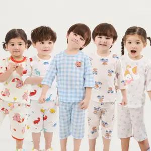 초등학생 남아 여아 봄 여름 내복 7부 오가닉 자카드 실내복 세트