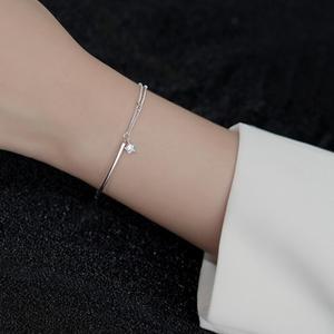 925 실버 두줄 볼체인 뱅글 큐빅 팔찌