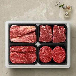 T_[투뿔한소] 한우 1++등급 구이정육모듬 선물세트 3호 1.2kg(등심300g+설도살300g+국거리300g+불고기300g