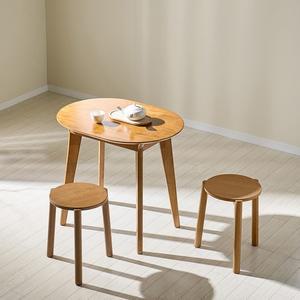 메이드 원목 타원형 2인 식탁세트 스툴2개)