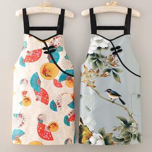 중국 단추 달린 치파오 앞치마 먼지 방지 오염 방지 가정 주방 요리 앞치마 가정 청소 앞치마 신제품