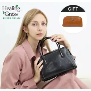 [선물증정] 힐링그래스 소가죽 하프문 쉐입 아델백 2way 토트 크로스백 여성용 HGSG0731