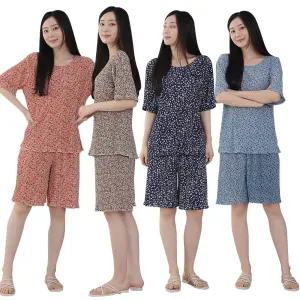 여성 꽃주름 파자마 상하세트 플리츠 쿨링 플라워 반팔 반바지 5부 골지 촌캉스 아이스 여름잠옷 홈웨어