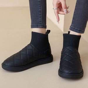체크패턴 여성 방한 삭스 부츠 발목 니트 3cm 캐주얼 앵글부추