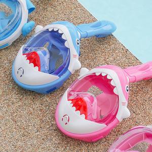 티토 어린이 스노쿨링 풀페이스 마스크 유아 스노클링 물안경 상어 블루