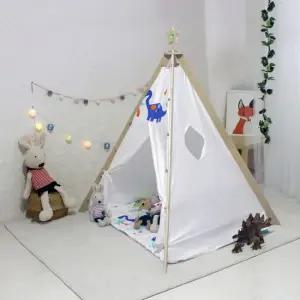 키즈돔 판타지 조명 원목 하우스 인디언텐트[공룡친구들] 플레이텐트 놀이텐트