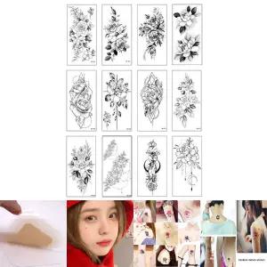 흑백 대형 타투스티커/타투/스티커/헤나/흑백/대형/흉터/커버/문신/스티커/꽃타투/반영구/커버업