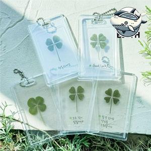 클로버키링 생화 네잎클로버 키링 행운 부적 코팅 카드