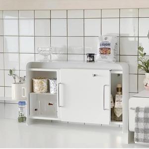 슬림 슬라이딩 주방 수납 수납대 수납선반 화이트 디귿 다용도 보관함 설치X 틈새수납함