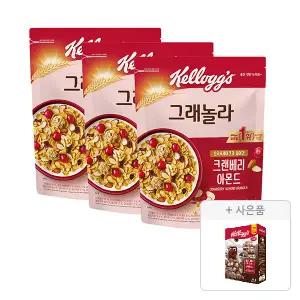 켈로그 크랜베리 아몬드 그래놀라, 500g, 3개 + 증정 (첵스초코 쿠키앤크림 120g,1개)