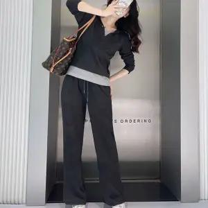 LN 후드 슬림핏 트레이닝복 세트 여성 투피스 바지 여자 츄리닝 긴팔 티셔츠