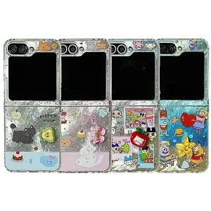 갤럭시 z플립 7 6 5 4 3 플립 귀여운 캐릭터 스피너 데코덴 글리터 슬림 투명 하드 케이스