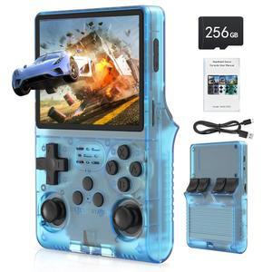 FVBADE 30000 in 1 R40S PRO 휴대용 게임 콘솔 3.5인치 IPS 화면 미니 레트로 3800mAh 포켓 아케이드 12 메인스트림 에뮬레이터 256G TF 카드 투명 파란색