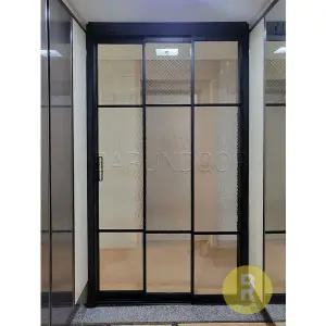 [바른도어]17번 초슬림3연동중문 유리분할형 블랙 투명망입(부식)+아쿠아강화유리a