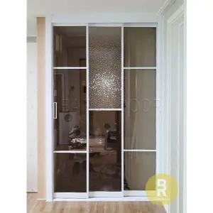 [바른도어]27번 초슬림3연동중문 유리분할형 화이트 브론즈+아쿠아강화유리a