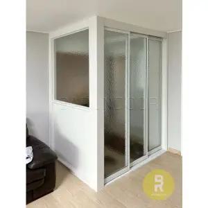 [바른도어]10번 ㄱ자중문 파티션 초슬림3연동 화이트 아쿠아강화유리