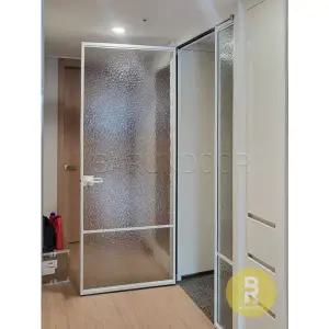 [바른도어]11번 90도 초슬림비대칭여닫이중문 유리분할형 화이트 아쿠아강화유리