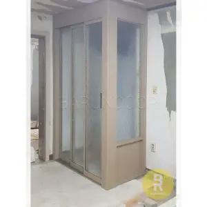 [바른도어]59번 ㄱ자중문 파티션 초슬림3연동 우드 아쿠아강화유리