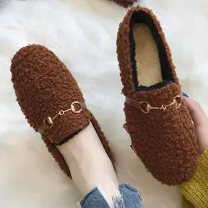 여성 스타일리쉬 뽀글이 플랫 슈즈 방한화 신발 겨울 캐주얼 털안감 보온 털 신발 빅사이즈