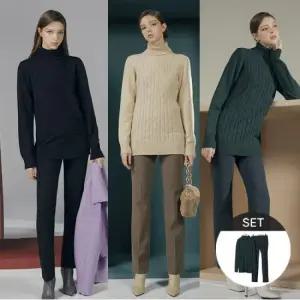 [최초가176 000원][2종세트]윈터 터틀넥니트+기모팬츠 3종택1