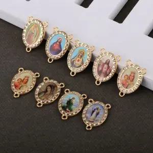 20개 크리스탈 성유다 중앙 장식 랜덤 기독교 아이콘 성심 예수 묵주 부품 DIY 쥬얼리 액세서리용