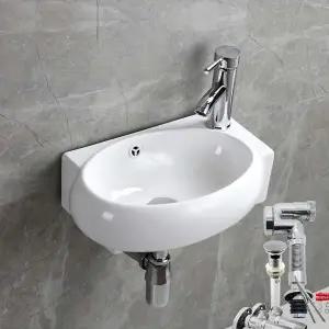 고품질 HLBATH 미니세면대 소형세면기 원형 HDL002+부속4종 보조세면대 (WA1F02B)