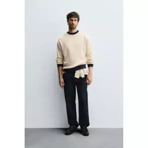 [정품] 자라 맨투맨 긴팔 티셔츠 데일리 출근룩 ZARA 콘트라스트 와플 스웨트셔츠 - 크림