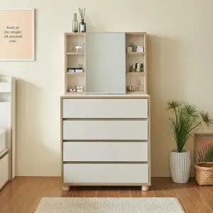 [우아미]노라 수납거울 높은 4단 서랍장 800 화장대 세트