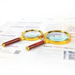 고급 체리 골드 금장 돋보기 pp 확대경 휴대용 고배율 독서용 유리 우드손잡이