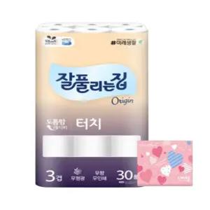 잘풀리는집 도톰한 터치 화장지 3겹 25m 30롤 1팩 + 휴대티슈 40매