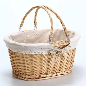 예쁜 리본 피크닉 가방 라탄 바구니 꽃 쇼핑 감성사진
