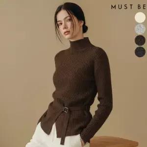 [머스트비] 여성 벨트 스트랩 반폴라 니트
