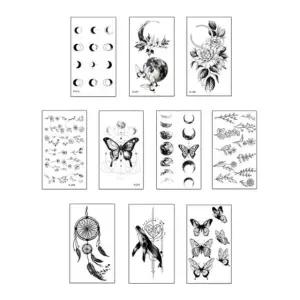 흑백 미니 타투스티커 10종세트 꽃 나비 고래 달 패션